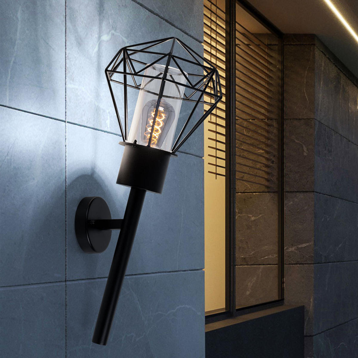 LED AUSSENLEUCHTE Horace Schwarz Gitter - Schwarz, Metall (28.5/22.5/28.5cm) - Globo Lighting