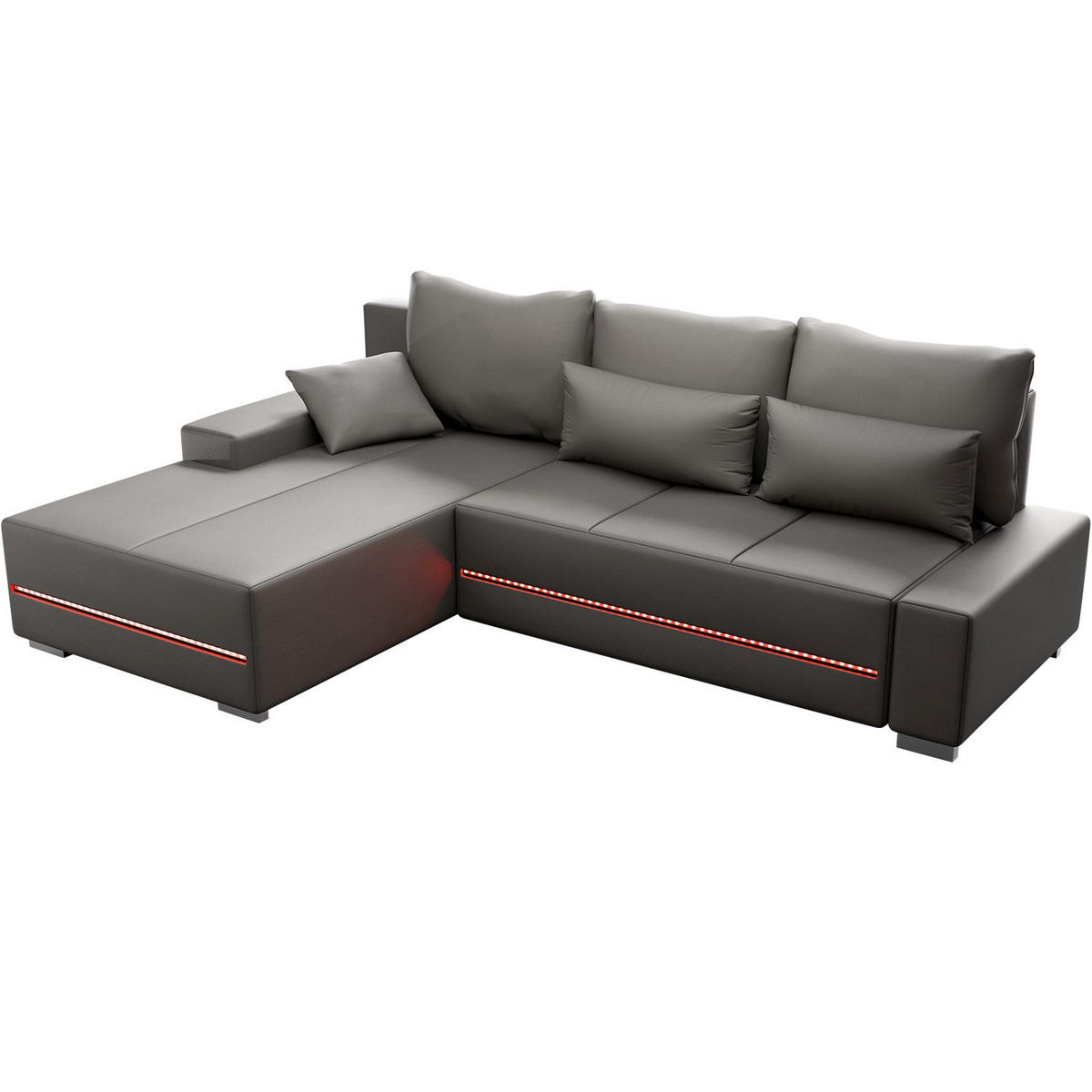 SOFA Davos mit Ottomane links hellgrau inkl LED - Hellgrau, Textil (260/180cm) - Juskys