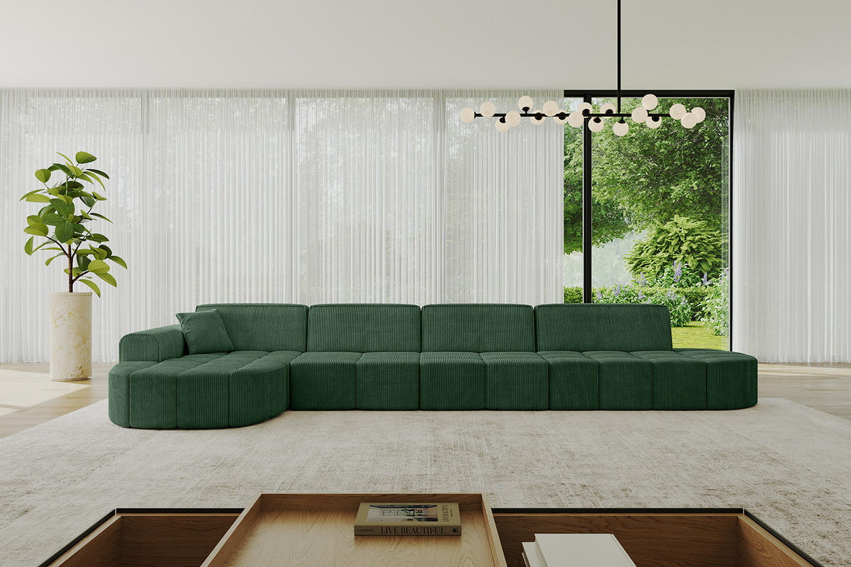ECKSOFA Ottomane Links LIVO-L3 - 413x171x79,5 cm Grün - Grün, Holzwerkstoff/Textil (413/79.5/171cm) - ALTDECOR