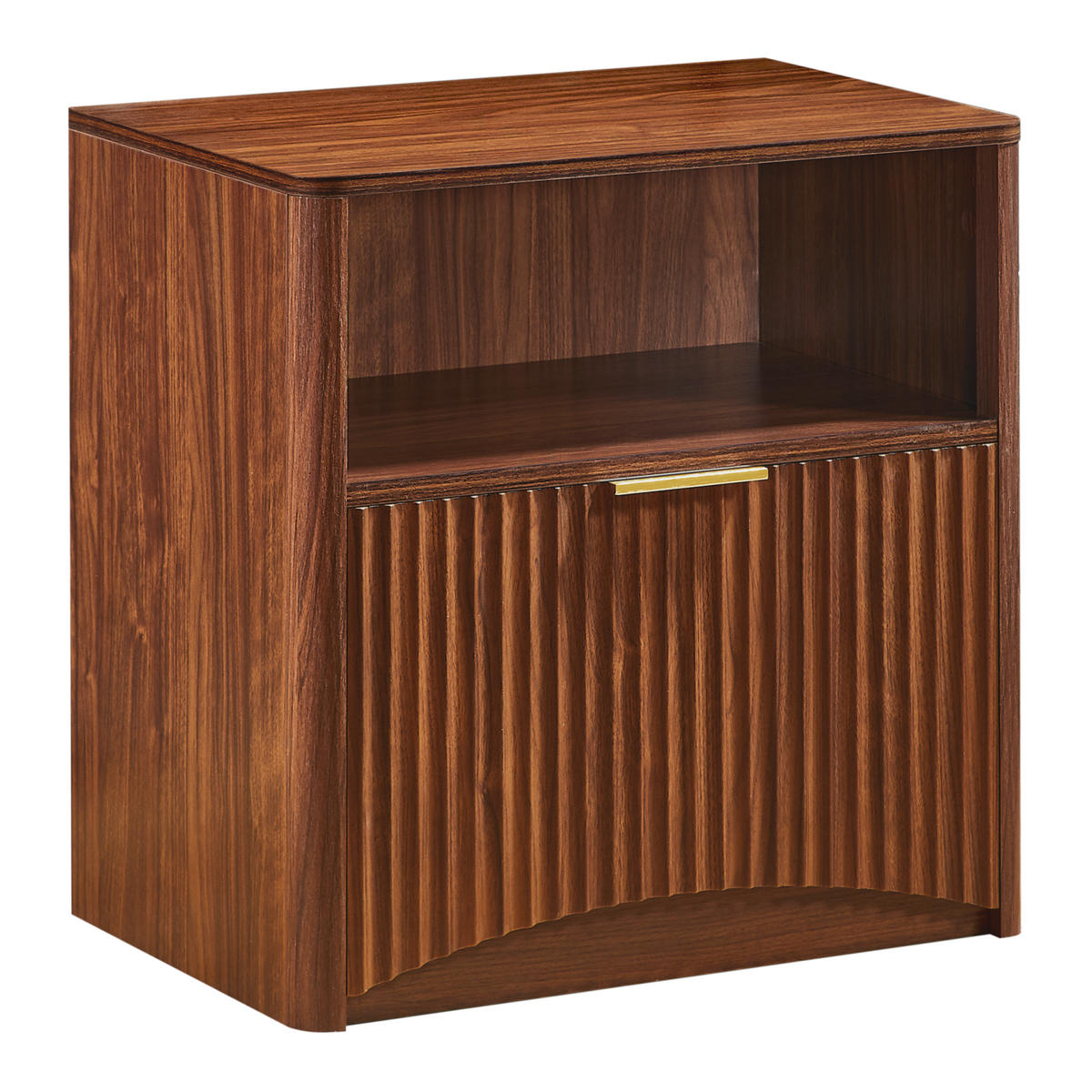NACHTTISCH aus MDF und Spanplatte 38x58x60 cm Walnussfarben mit Schublade, offenem Fach und Rillendesign - Walnussfarben, Holzwerkstoff (58/60/38cm) - Modfu