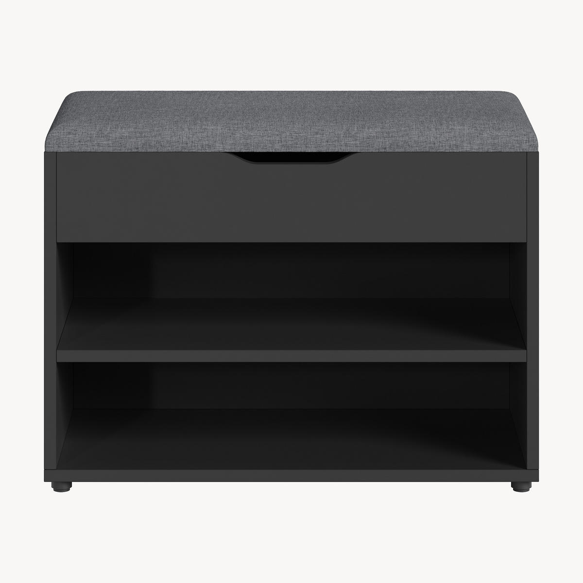 SCHUHBANK Gentofte - Schwarz, Holzwerkstoff/Textil (60/46/30cm) - [en.casa]