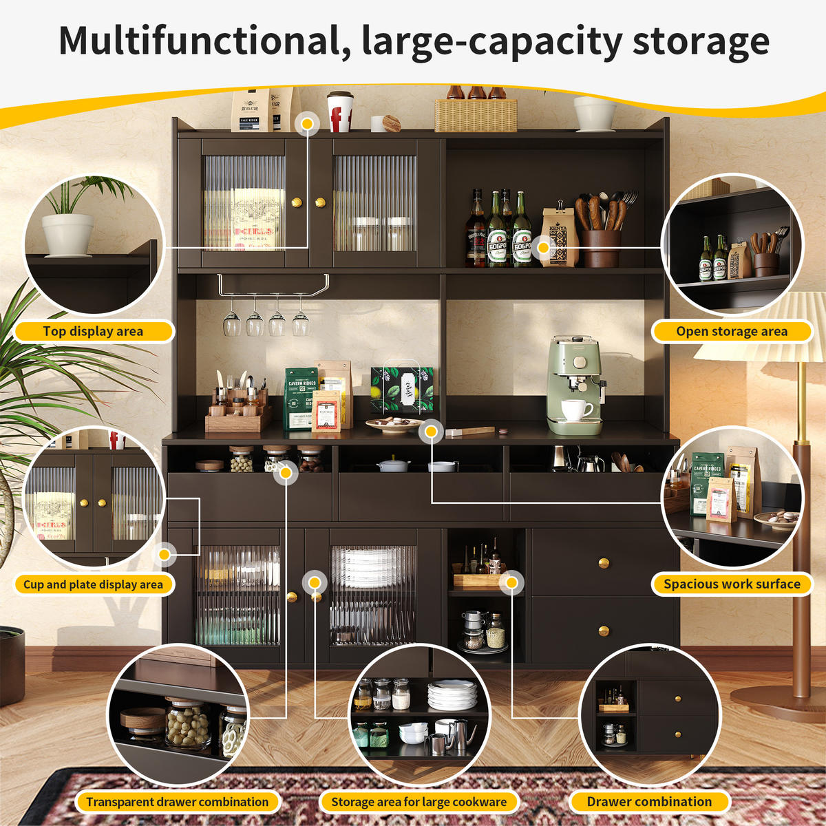 HOCHSCHRANK 145x39x171cm Glas Weinregal Schwarz Gold - Schwarz, Holzwerkstoff (145/171/39cm) - FLIEKS
