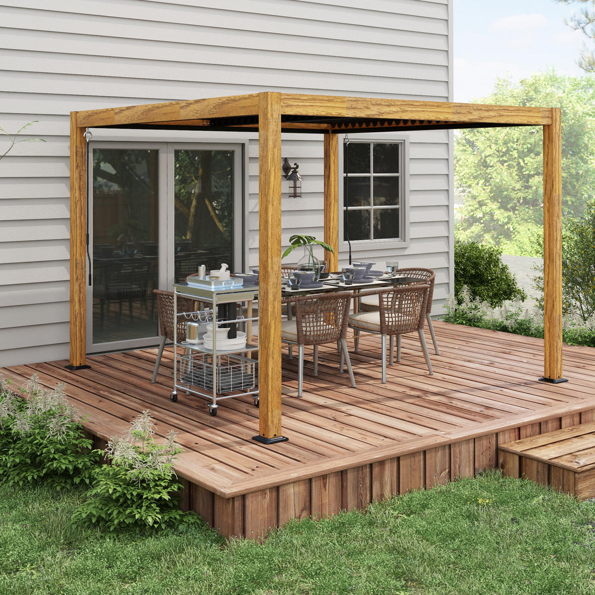 GARTENPAVILLON, UV-Schutz, Alu, Natur - Fichtefarben, Metall (297/228/297cm) - Outsunny