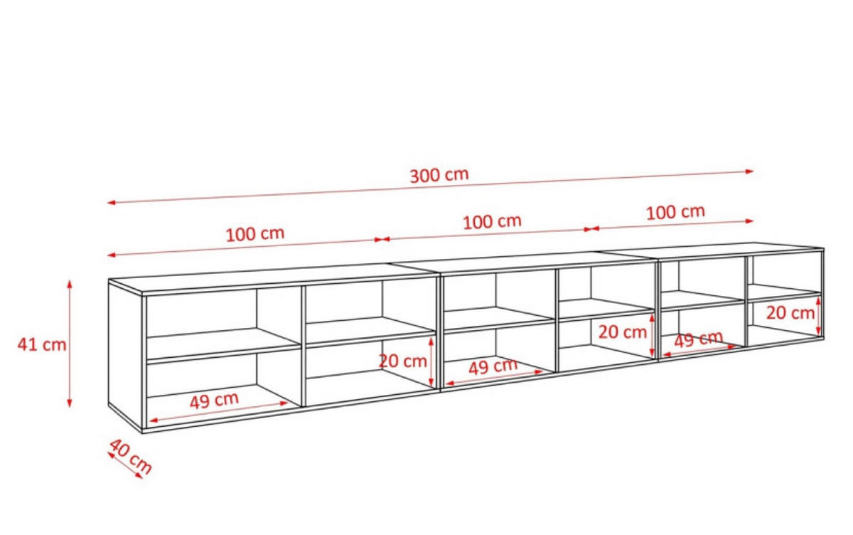TV-SCHRANK Schwarz Weiß NOELI 300 Offen Mit Regalen Gerillt - Weiß, Holzwerkstoff (300/41/40cm) - Sepro Meble