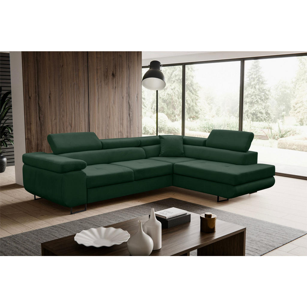 Thumbnail - Venasi Möbel Ecksofa, Grün, Textil, 3-Sitzer, L-Form, Ottomane rechts, 275x202 cm, Wohnzimmer, Sofas & Couches, Wohnland...