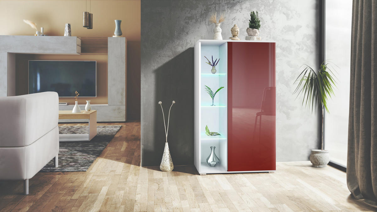 VITRINE Davos Bordeaux Hochglanz - Bordeaux, Holzwerkstoff (71.5/134/35cm) - Vladon