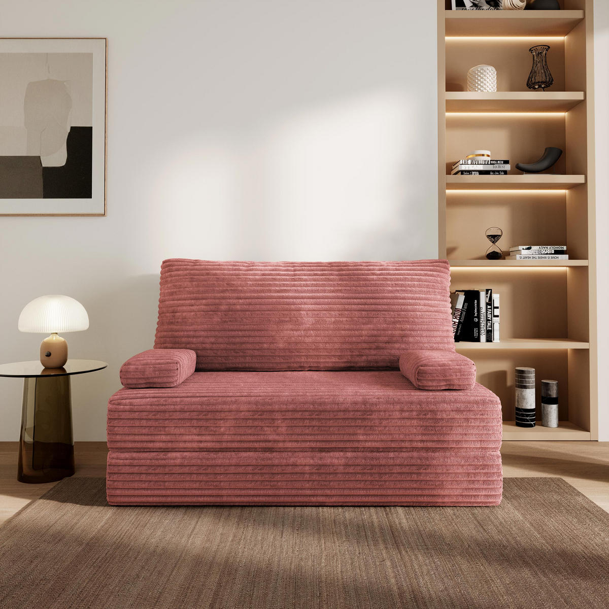 BETTSOFA LADIA aus Schaumstoff Cordstoff Rosa Schlaffunktion - Rosa, Textil (140/86/60cm) - MASSENO
