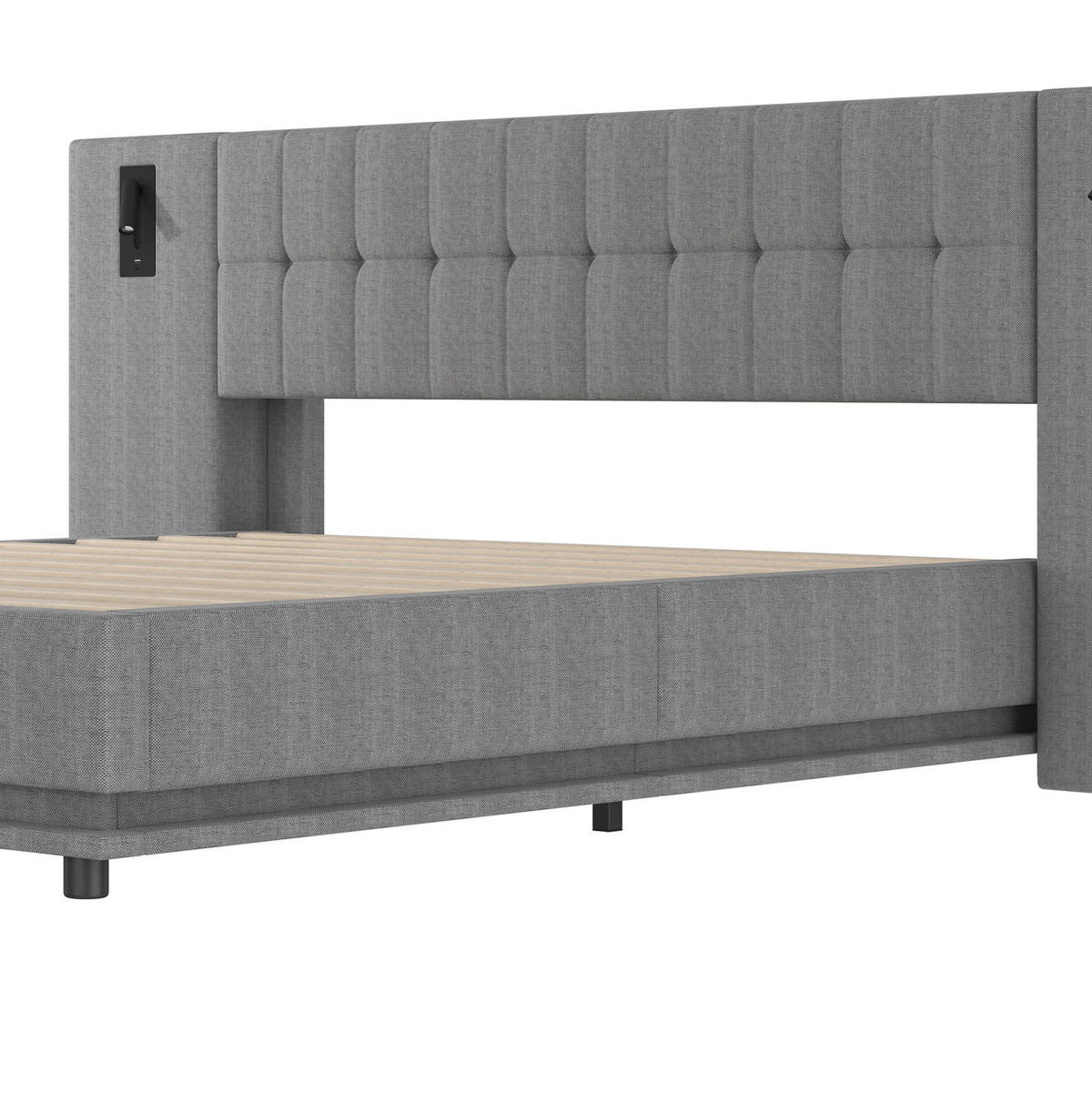 POLSTERBETT 180/200 cm Grau aus Leinen mit LED-Leiste und USB - Grau, Textil (180/200cm) - OKMYHOME