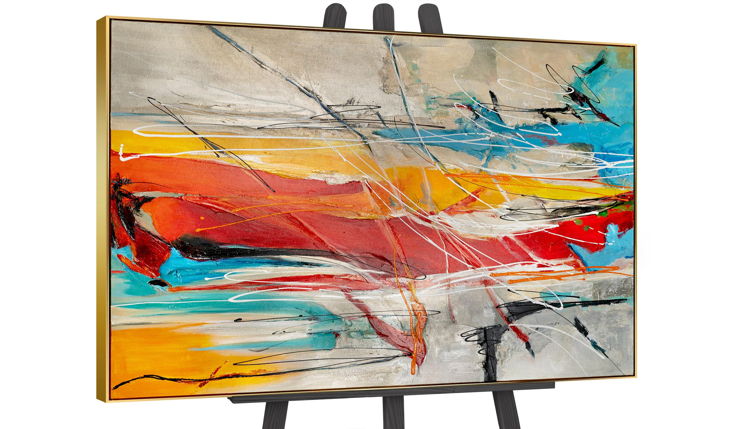 GEMÄLDE Farbige Harmonien II Schattenfugenrahmen Gold 120x80 cm - Goldfarben, Holz (120/80cm) - YS-art gallery