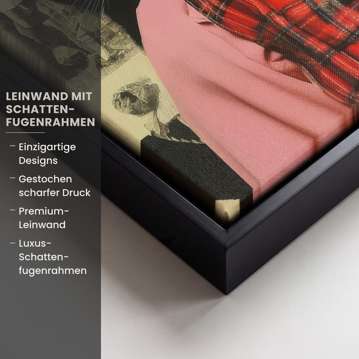 LEINWAND Bilder mit Rahmen - Mädchen - Sonnenbrille - Katze - Retro - 60x80 - Beige, Textil (60/80cm) - MuchoWow