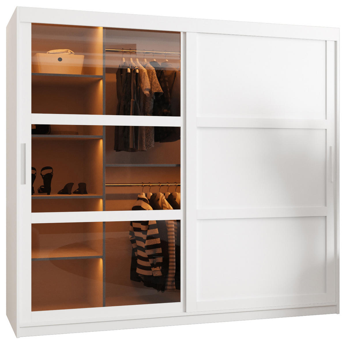 SCHWEBETÜRENSCHRANK 200/200/62 2-türig - Silberfarben/Weiß, Holz/Kunststoff (200/200/62cm) - Abiks Möbel