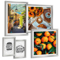 BILDER SET 5er Set - 50x50 cm & 20x30 cm & 40x60 cm Silberner Rahmen - Juicy Oranges Kitchen - Silberfarben, Kunststoff (40/60cm) - TULUP