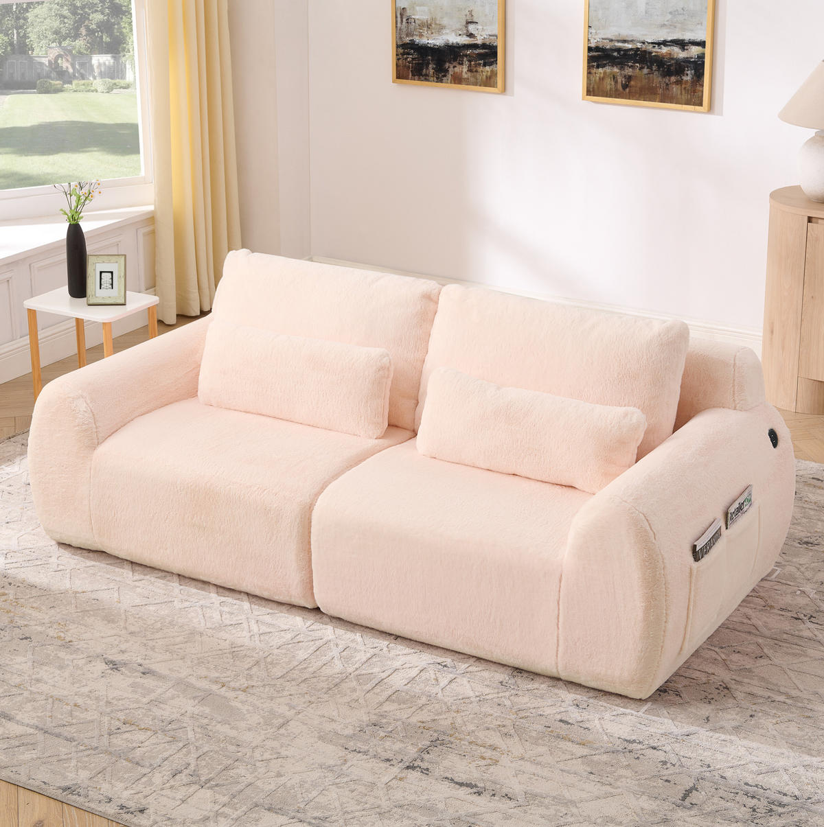SOFA 2-Sitzer mit USB-Anschluss und Seitentasche Pink - Pink, Kunststoff (208/81/101cm) - Meubliv