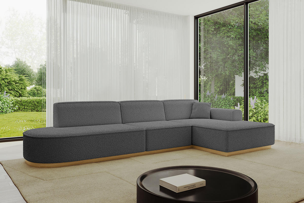 ECKSOFA Ottomane Rechts IREA-L2-v2 - 327x165x80 cm Grau - Olivgrün, Holzwerkstoff/Textil (327/165cm) - ALTDECOR