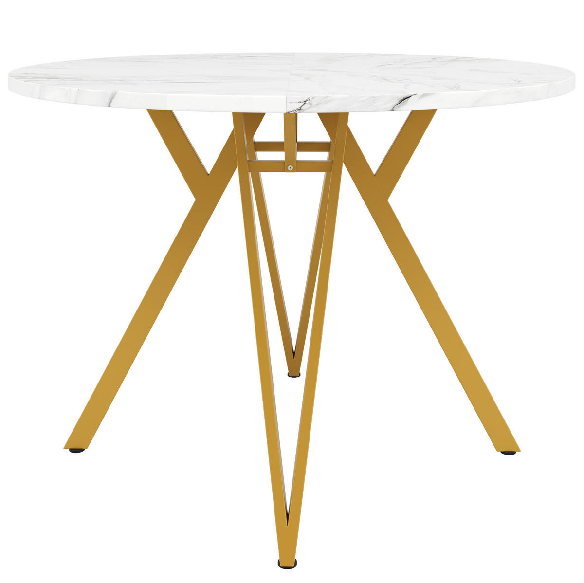 ESSTISCH 100x100x76 cm in Weiß und Gold aus MDF mit Marmoroptik auf goldenem Metallgestell - Goldfarben, Holzwerkstoff (100/100/76cm) - Modfu