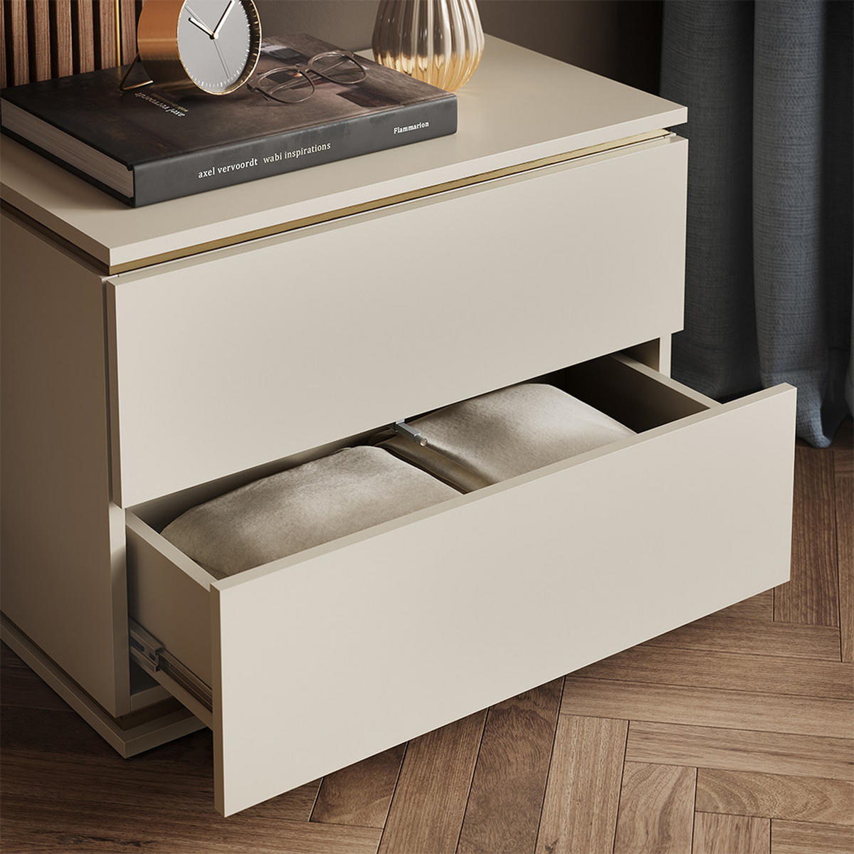 NACHTTISCH Linette Cashmere 2er Set - Kaschmir/Goldfarben, Holzwerkstoff (66/48.6/36cm) - Vicco