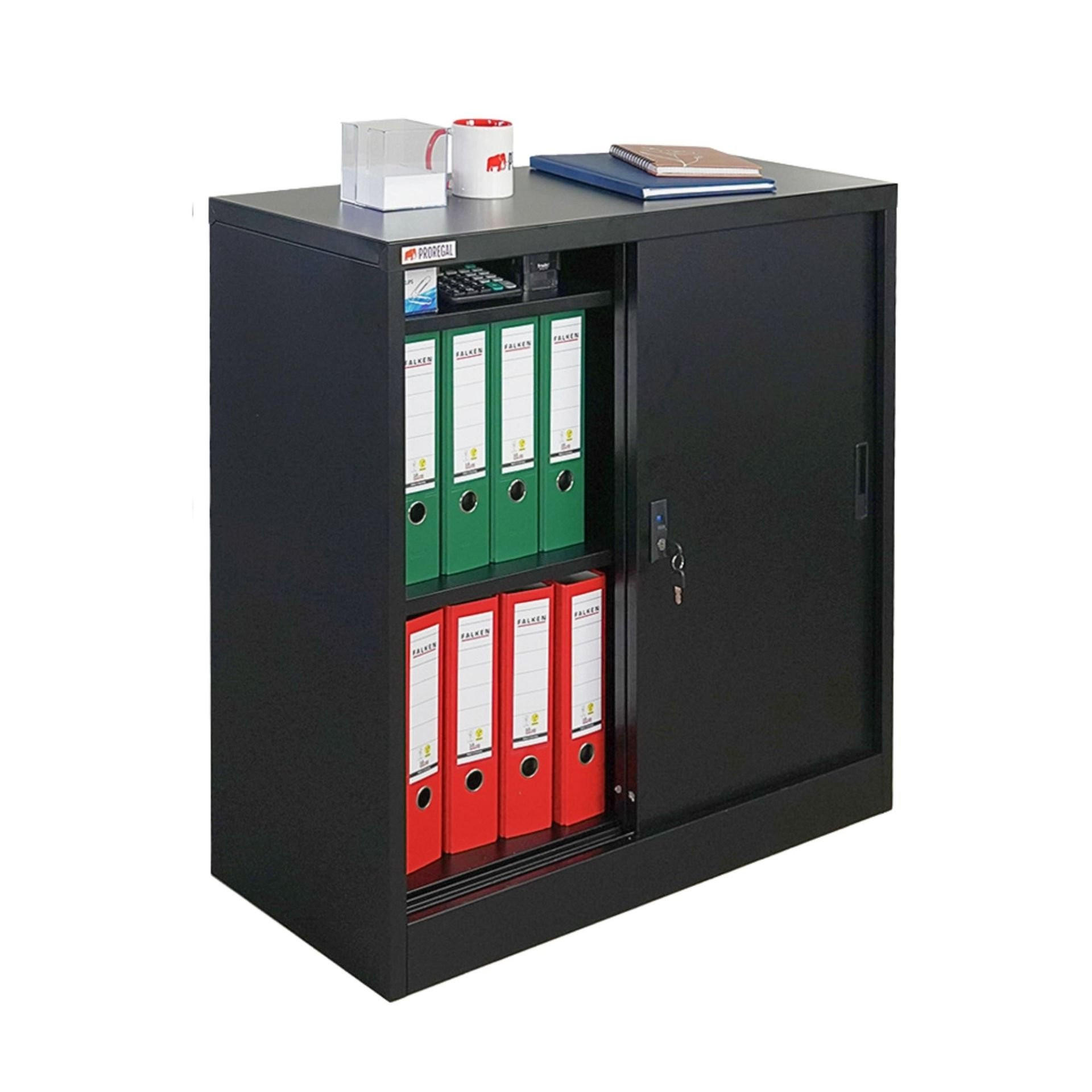 AKTENSCHRANK Elephant mit Schiebetüren 90x90x40cm Schwarz - Schwarz, Metall (90/90/40cm) - PROREGAL