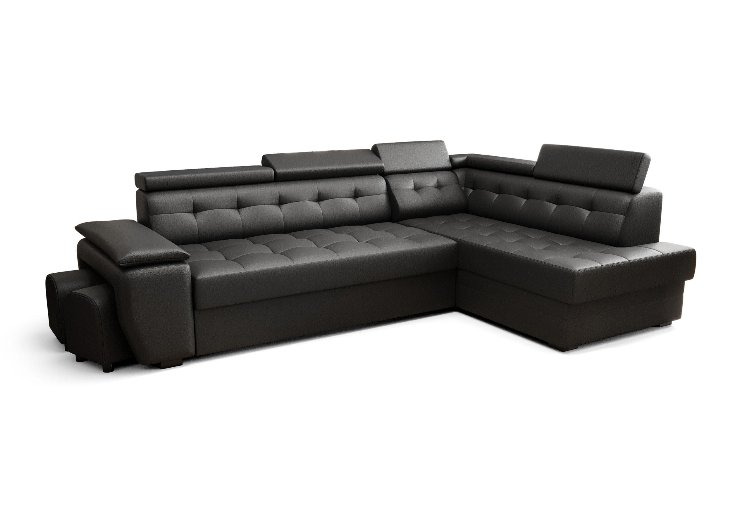 ECKSOFA KONGO RBN15, Eckcouch in L-Form mit Schlaffunktion, Farbe: Schwarz, Kunstleder, Ottomane Rechts - Schwarz, Textil (277/180cm) - O-Sofa
