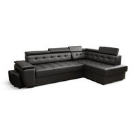 ECKSOFA KONGO RBN15, Eckcouch in L-Form mit Schlaffunktion, Farbe: Schwarz, Kunstleder, Ottomane Rechts - Schwarz, Textil (277/180cm) - O-Sofa