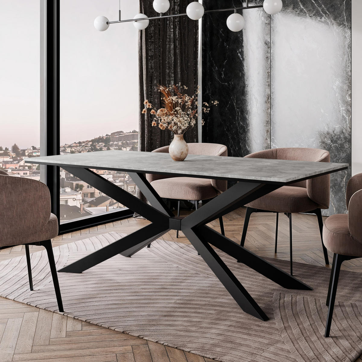 ESSTISCH Grau Betonoptik 190x90 cm - Schwarz/Grau, Holzwerkstoff (190/90/76.5cm) - PROSPERO