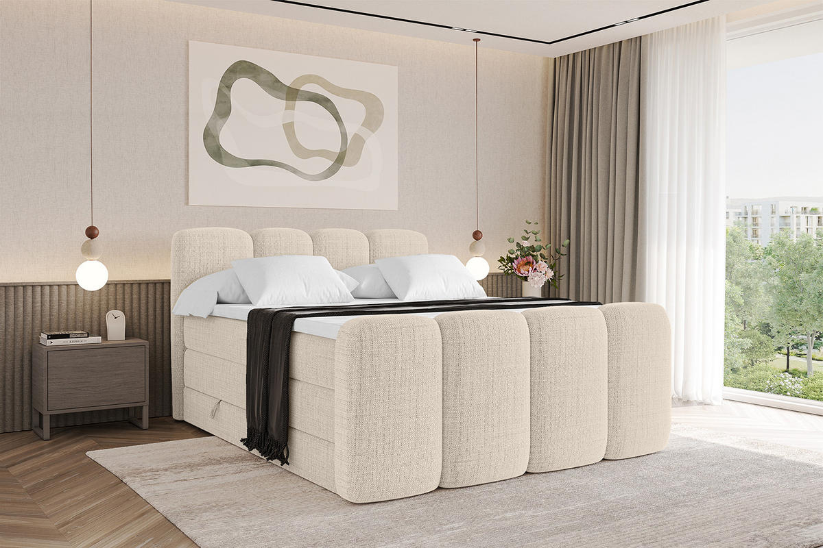 BOXBETT mit Matratze H3|H4 und Lattenrost - NINA-Z KING - 180x200 cm - Beige - Beige, Holzwerkstoff (180/200cm)