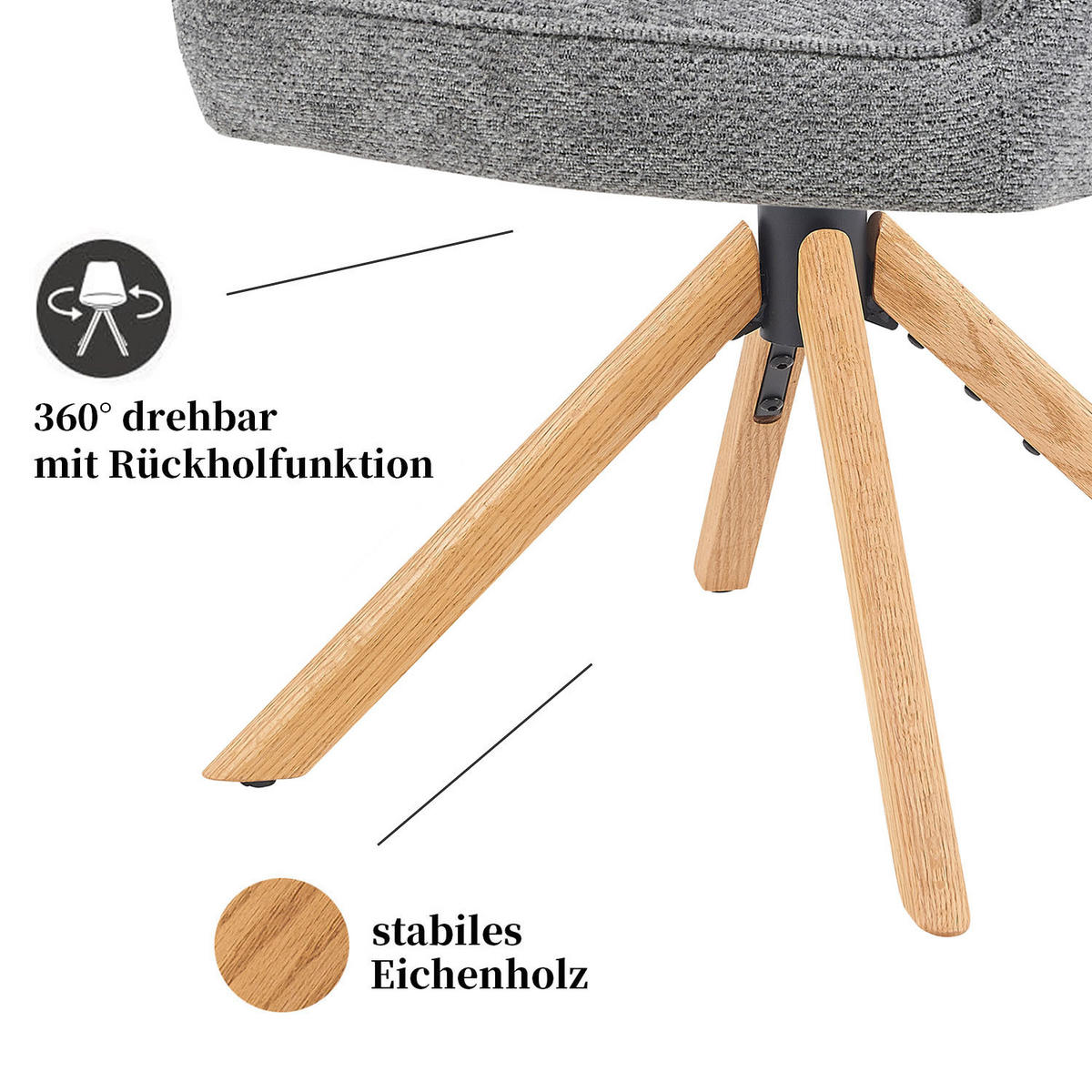 DREHSTUHL Mika-Lara 2er-Set - Honigeiche/Dunkelgrau, Eichenholz/Holz (60/87/65cm) - DUBI Möbel
