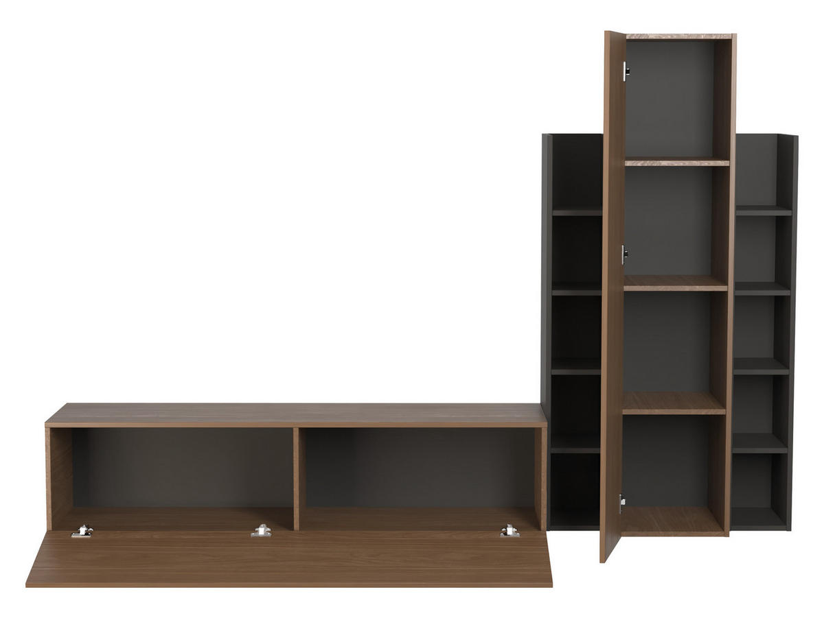 WOHNWAND Modu - Schwarz/Braun, Holzwerkstoff (230/150/40cm) - MIRJAN24