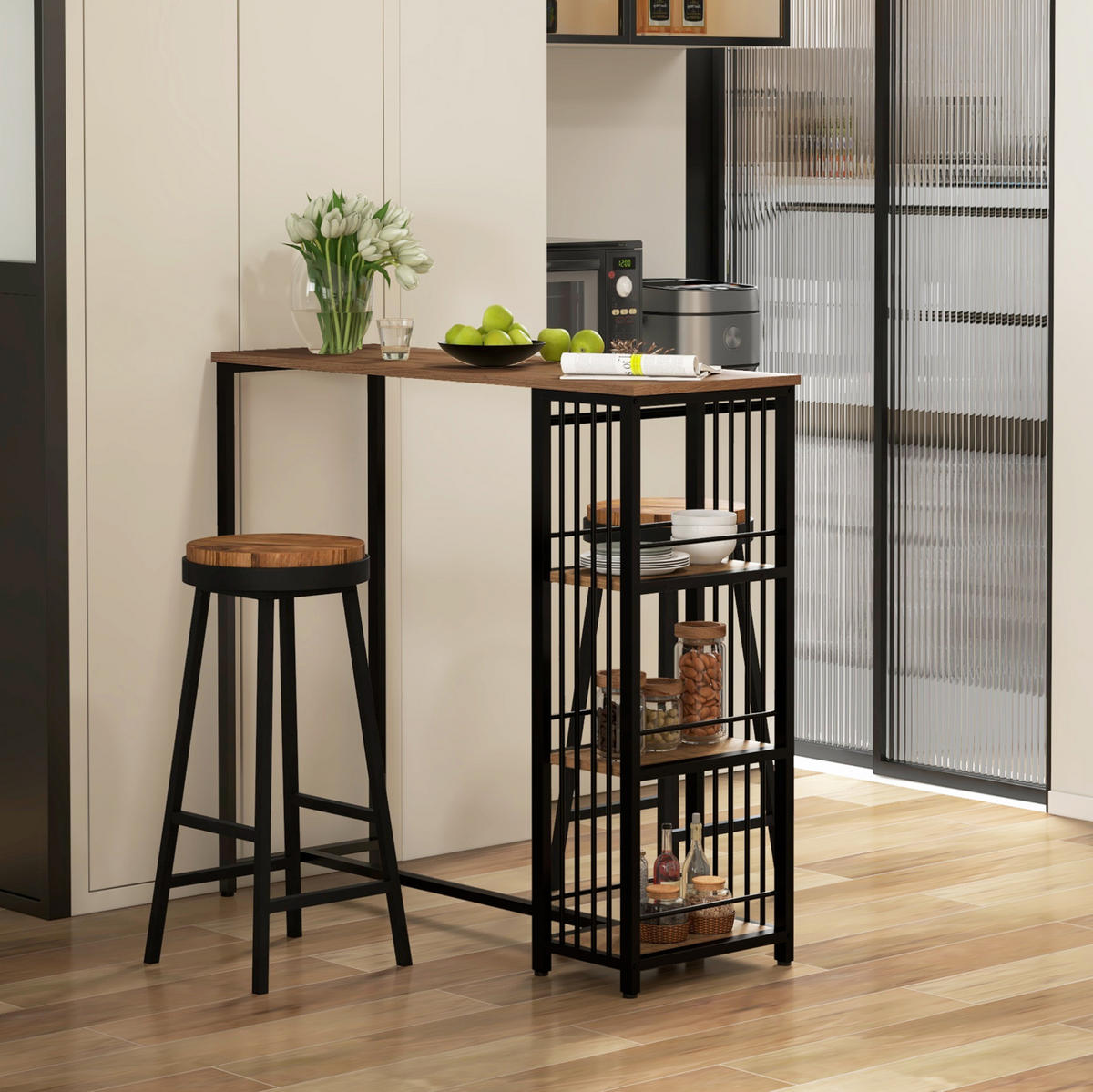 BARTISCH mit 3 Ablageflächen 120 x 40 x 105 cm Braun - Braun, Metall (40/105/120cm) - Beauniv