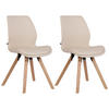 STUHL 2er Set Lederlook creme - Eukalyptusholzfarben/Creme, Holz/Textil (49/87.5/58cm) - CLP