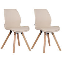 STUHL 2er Set Lederlook creme - Eukalyptusholzfarben/Creme, Holz/Textil (49/87.5/58cm) - CLP