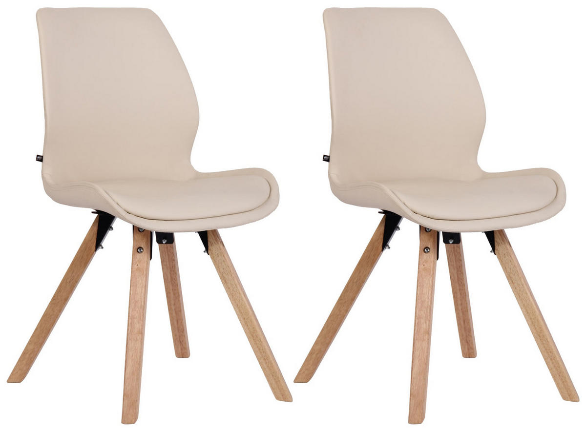 STUHL 2er Set Lederlook creme - Eukalyptusholzfarben/Creme, Holz/Textil (49/87.5/58cm) - CLP