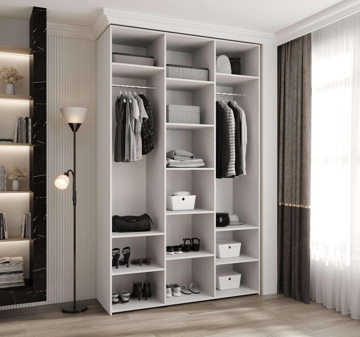 DREHTÜRENSCHRANK 245,5/150/50 3-türig - Goldfarben/Weiß, Holz/Metall (150/245.5/50cm) - Abiks Möbel