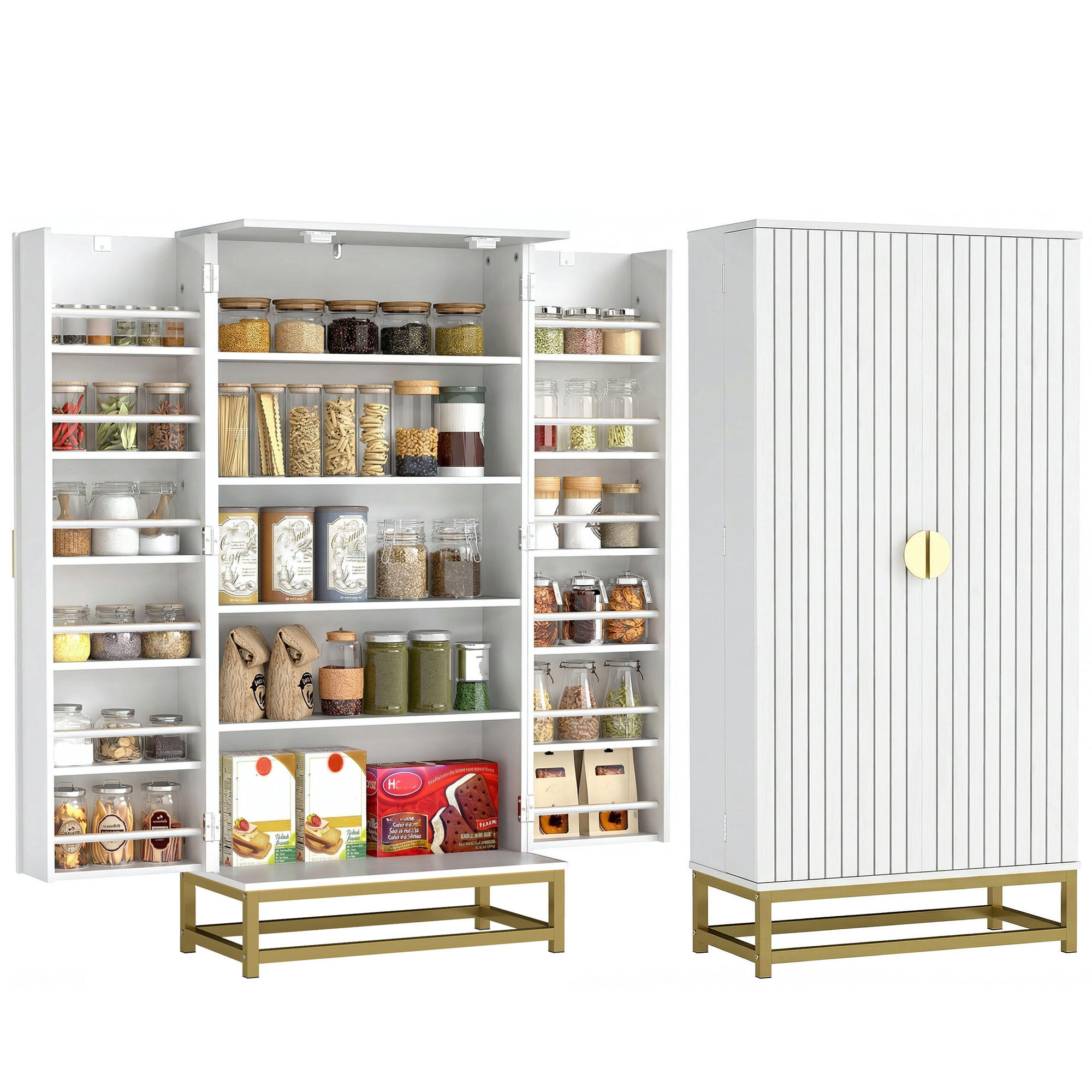 MEHRZWECKSCHRANK DE-11337 5 Böden & 12 Türregale Weiß - Weiß, Holzwerkstoff (29/119.5/58cm) - ComfortXL