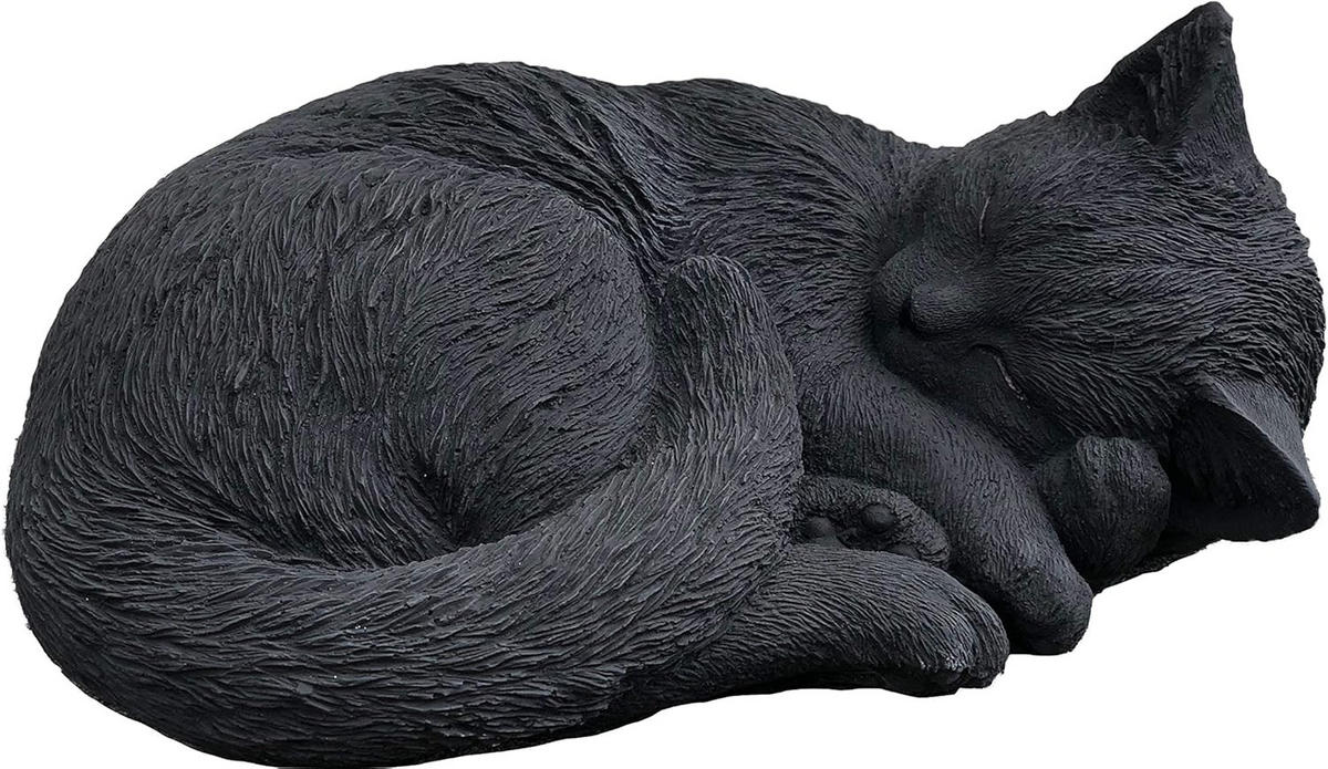 STEINFIGUR Schwarze Katze schlafend, eingerollt, frostfest - Schwarz, Stein (26/11/24cm) - stoneandstyle