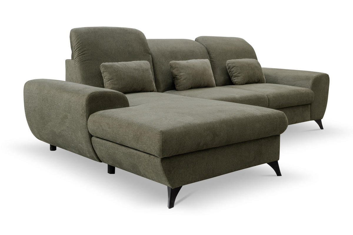 ECKSOFA LUCE L-S Olivgrün Plüsch-Stoff mit Schlaffunktion - Olivgrün, Holz (279/172cm) - MASSENO