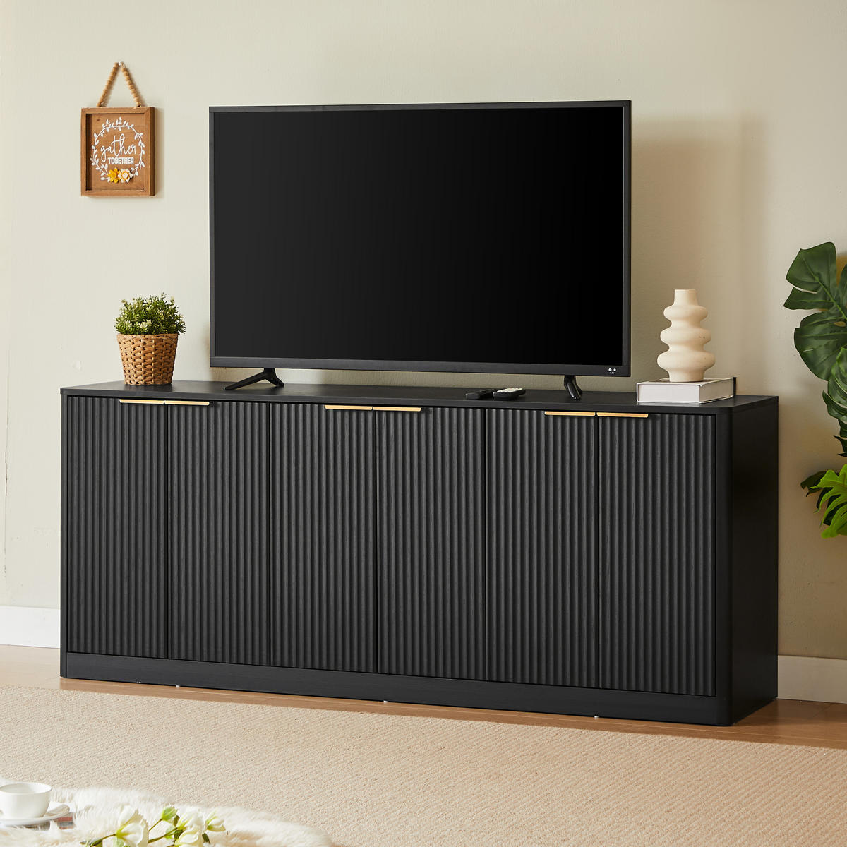 WELLEN-SIDEBOARD 170/40/70,5 cm in Schwarz mit 6 Türen aus MDF - Schwarz, Holzwerkstoff (170/70.5/40cm) - CHICFURN