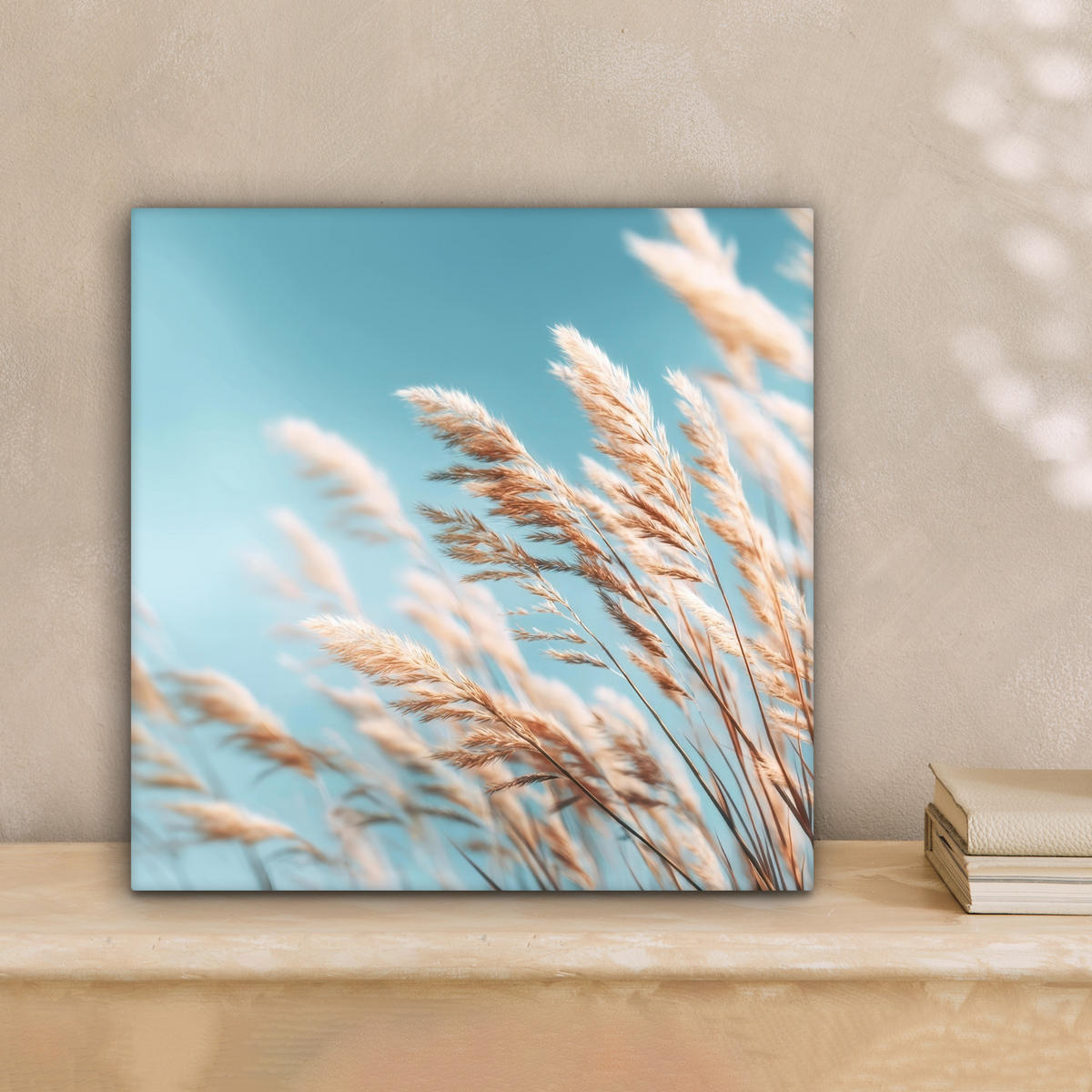 LEINWANDBILD Ziergras - Wind - Hellbraun Deko Wohnzimmer 20x20 cm - Hellblau, Textil (20/20cm) - MuchoWow