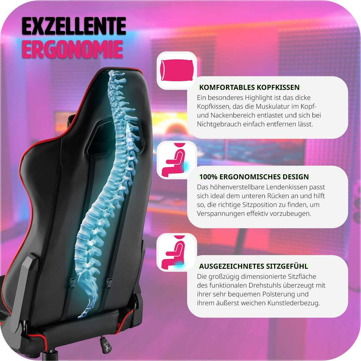 RACING-GAMINGSTUHL Twink,Belastbarkeit 120 kg,schwarz/rot - Rot/Schwarz, Textil (68/125/69cm) - tectake