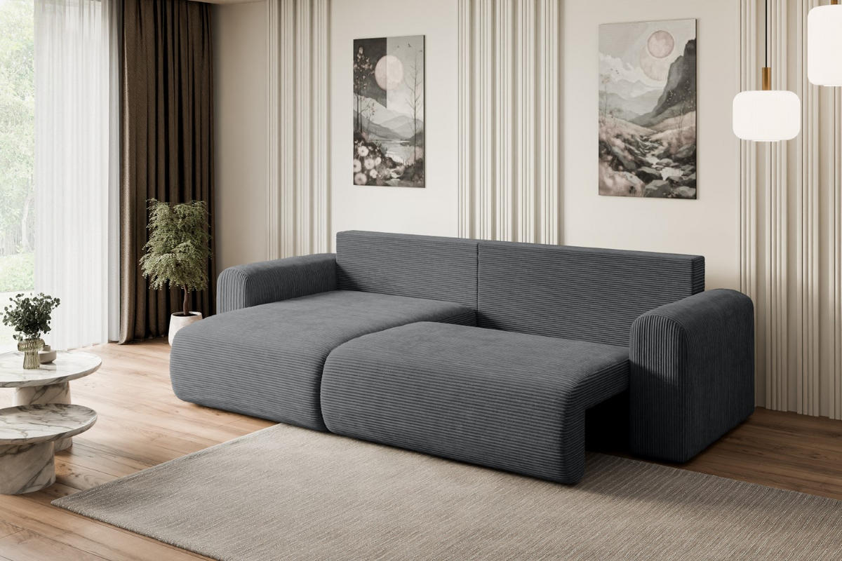 ECKSOFA mit Schlaffunktion und Bettkasten ORRO-L - 272x145x83 cm Dunkelgrau Cord - Dunkelgrau/Schwarz, Holzwerkstoff/Kunststoff (272/145cm) - ALTDECOR