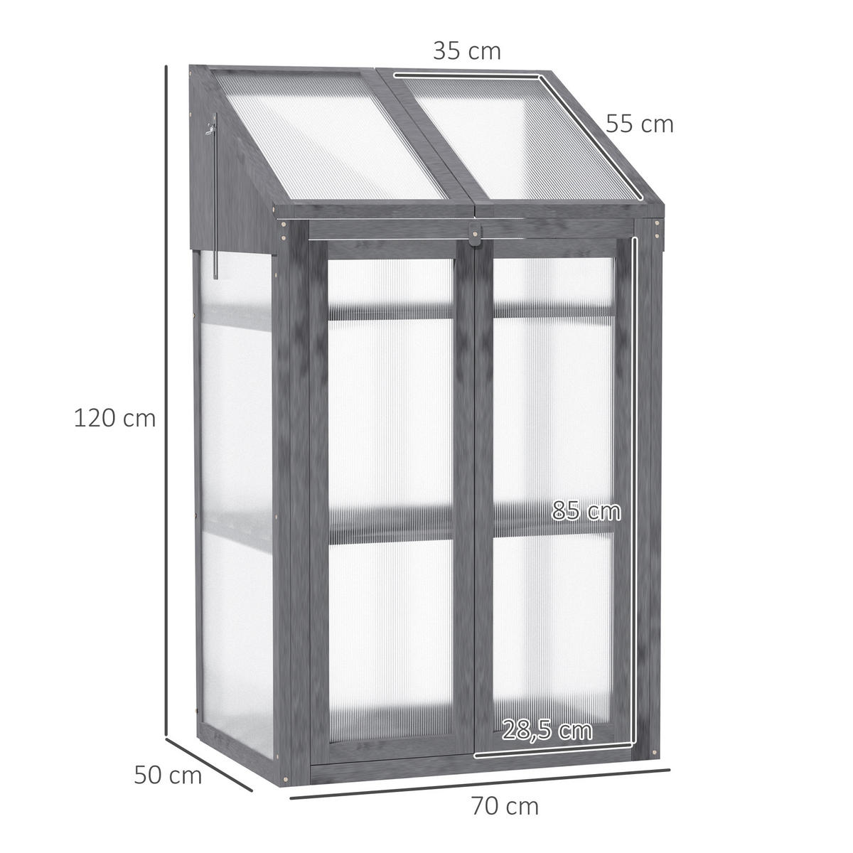 FRÜHBEET aus Holz 70 x 50 x 120 cm - Grau, Holz (50/120/70cm) - Outsunny