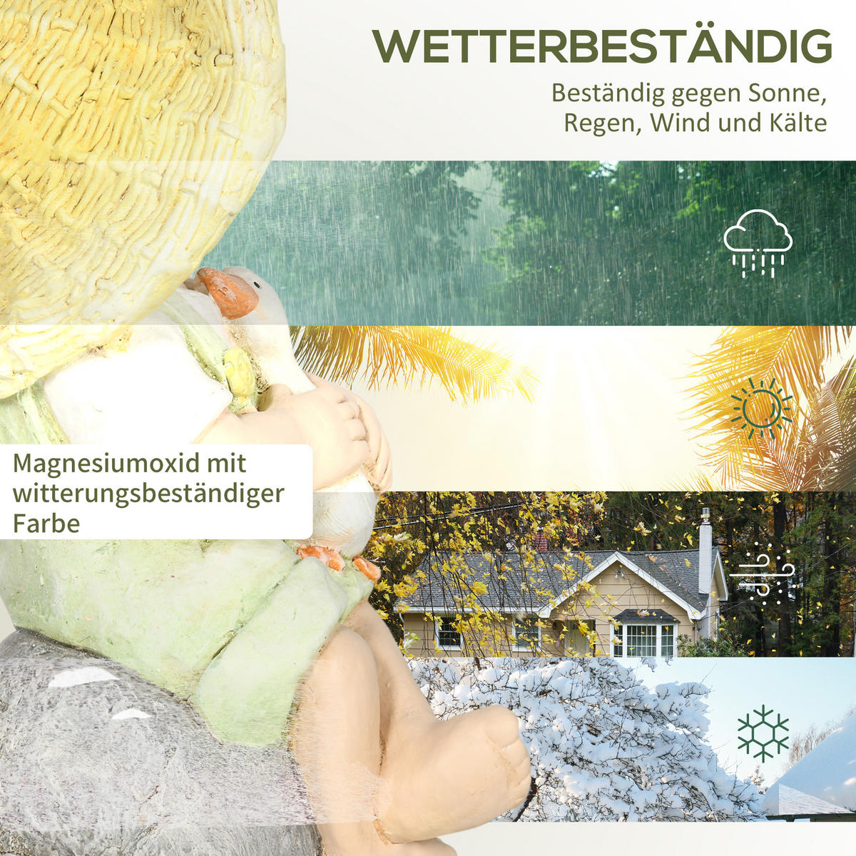 GARTENSTATUE "Kleiner Junge mit Strohhut", für Heimdekoration, Garten, Hof - Grün, Kunststoff (25/43/23.5cm) - Outsunny