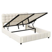 POLSTERBETT 140/190 cm Beige mit Bettkasten, Hydraulischer Stauraum, LED-Sensorlicht, gepolstertes Kopfteil - Weiß, Metall (140/190cm) - EuroLiving