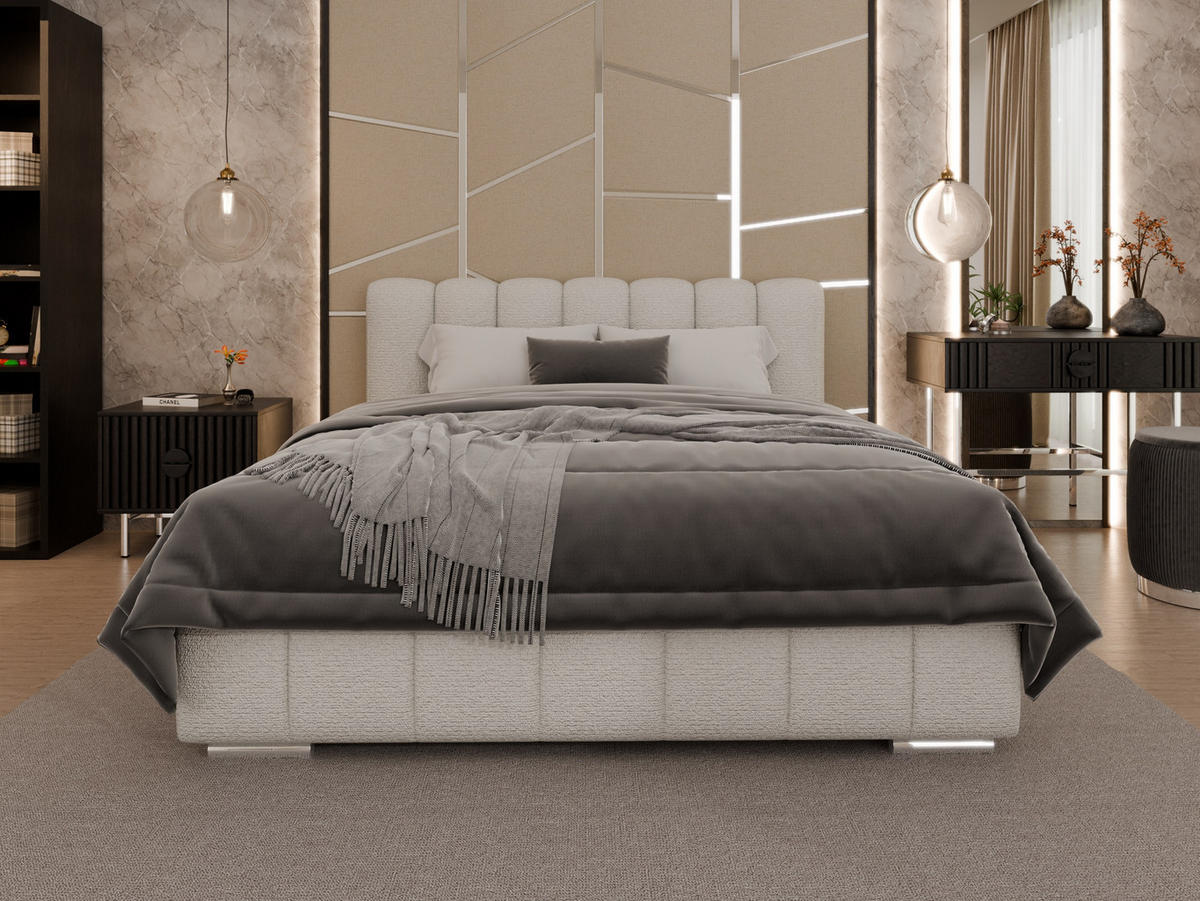 POLSTERBETT Zaira 160x200cm – Elegantes Polsterbett für modernen Wohnstil , Taschenfederkernmatratze Pocket (19cm), cappuccino - Cappuccino, Holz (160/200cm) - Panda Möbel