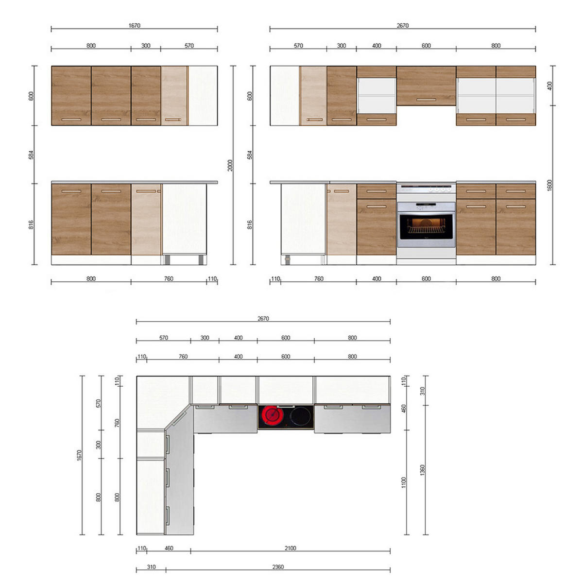 ECKKÜCHE Rick Anthrazit/Goldkraft Eiche 267 x 167 cm , AP Schwarz - Anthrazit/Eiche Wotan, Holzwerkstoff (270/81.6/60cm) - Vicco
