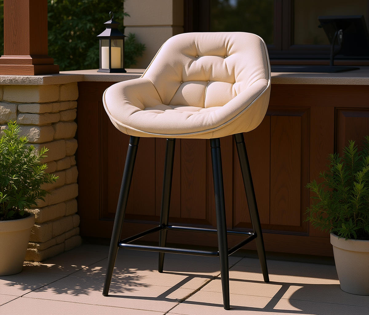 BARHOCKER 2er Set Gibal Stoff creme - Schwarz/Naturfarben, Textil/Metall (54/93.5/57.5cm) - TPFLiving