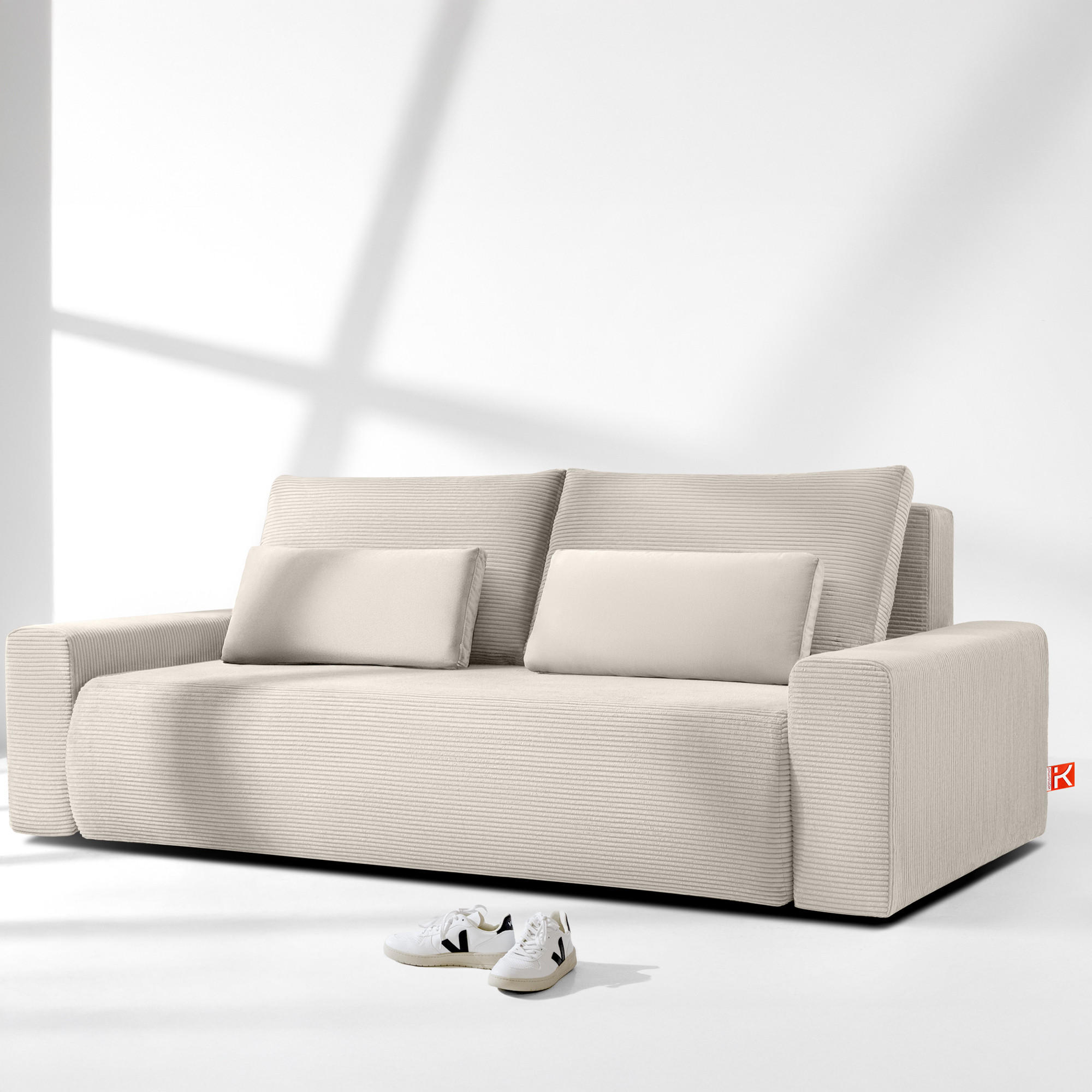 3-SITZER SCHLAFSOFA MOLLIS, Corduroy, Cremig - Creme, Holz/Holzwerkstoff (250/93/108cm) - KONSIMO®