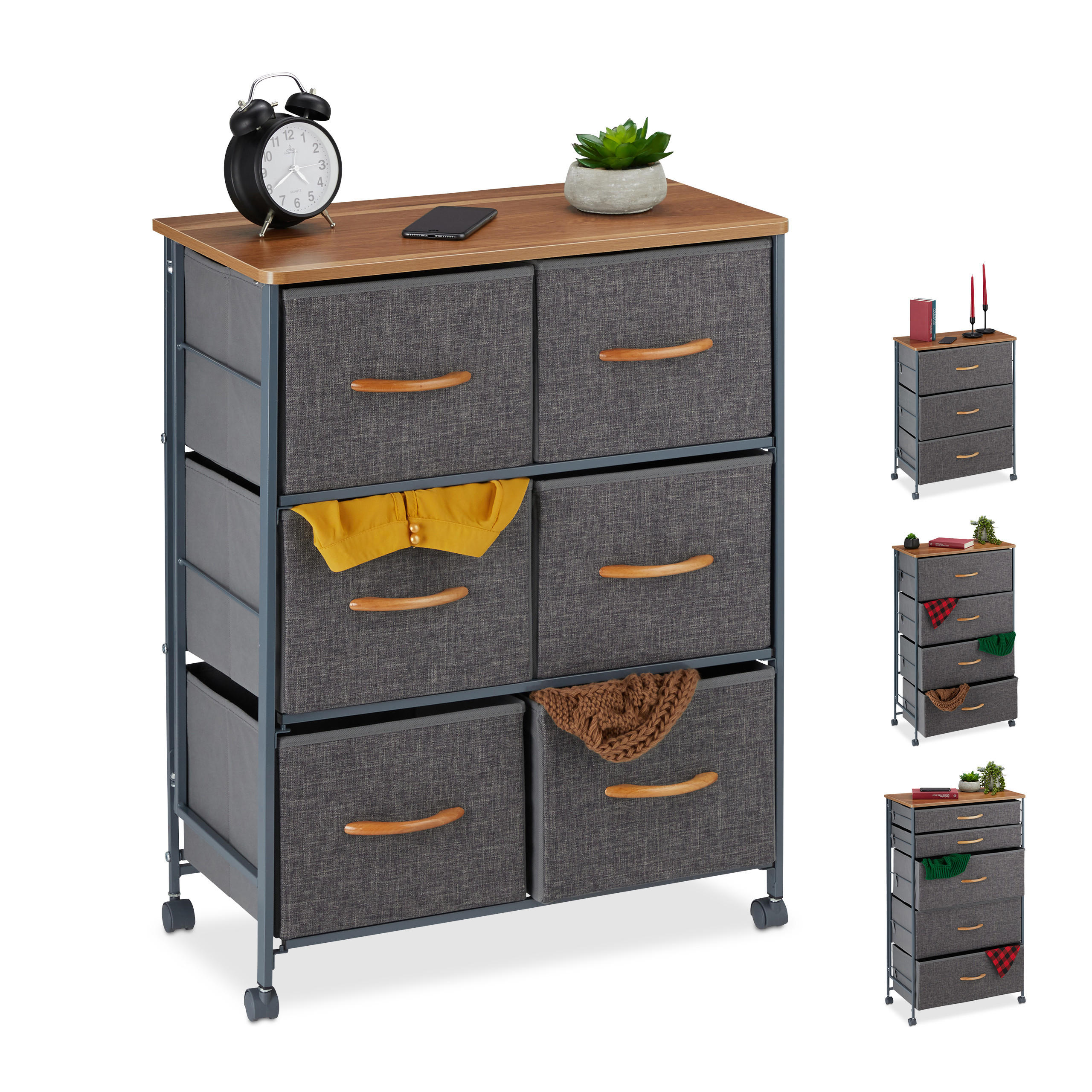 SCHUBLADENSCHRANK - Anthrazit, Holzwerkstoff/Textil (58/74.5/30cm) - Relaxdays