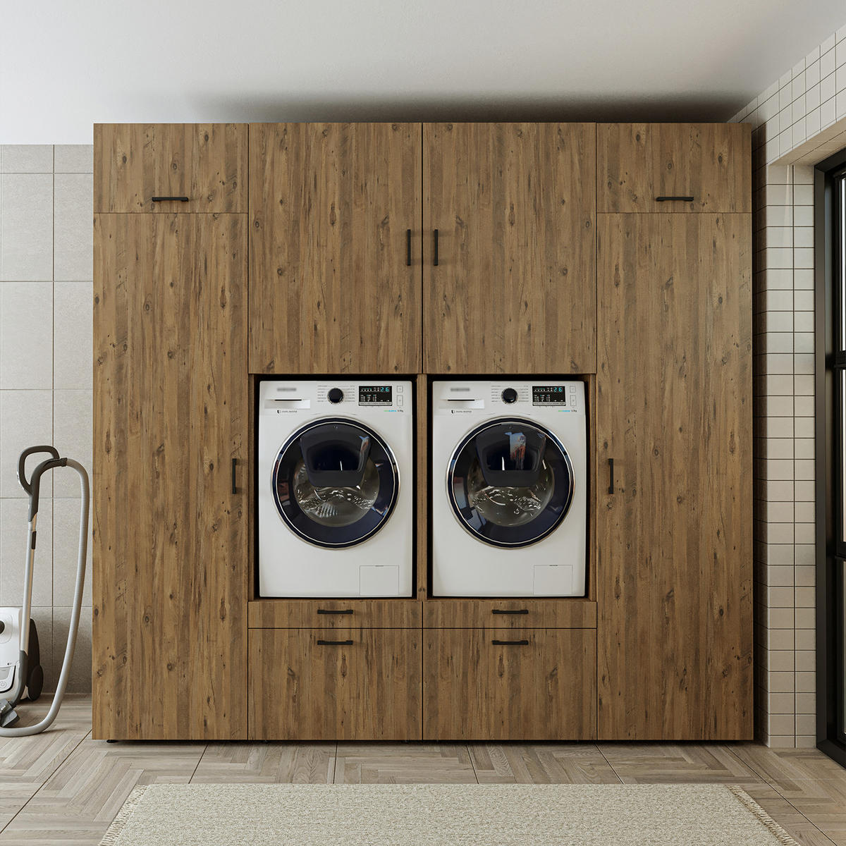 WASCHMASCHINENSCHRANK Serie 2 254cm Breit, 240cm Hoch - Eichefarben, Holzwerkstoff (254/240/67cm)