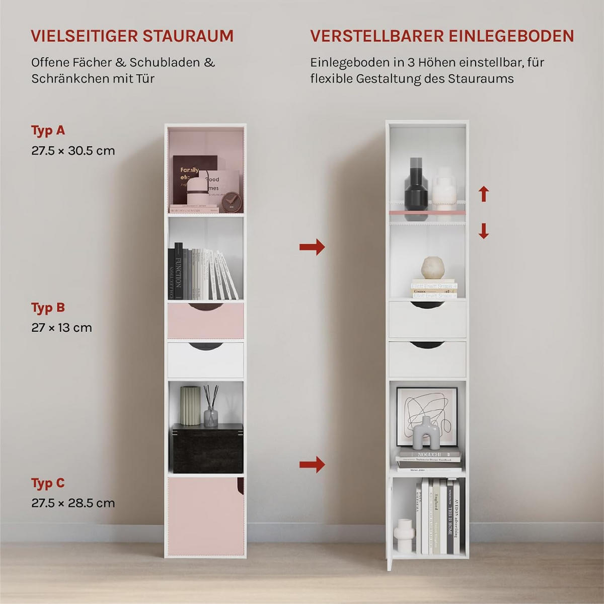 BÜCHERREGAL mit Schubladen Tür Weiß - Weiß, Holzwerkstoff (30/158/24cm) - Woltu