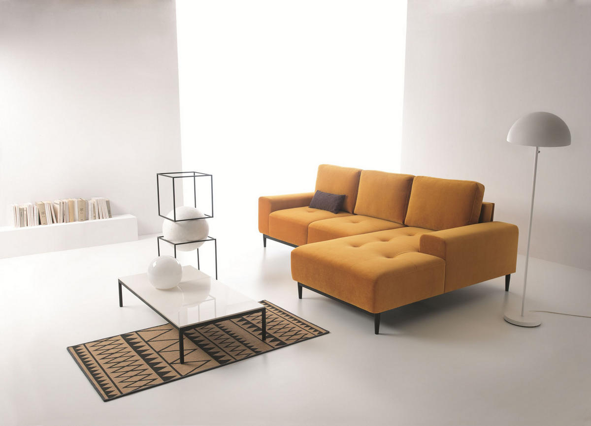 ECKSOFA SACRO Gelb Plüsch-Stoff mit Schlaffunktion - Gelb, Holz (266/175cm) - MASSENO